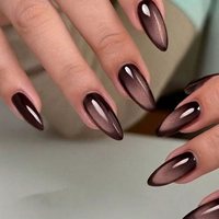 Faux ongles press-on effet œil de chat brun foncé ombré, forme amande brillante avec effet magnétique, réutilisables, couvrance totale