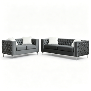 Juego de Sofás de Terciopelo Ecológico de Diseño Europeo Moderno, Muebles Grises para Sala de Estar, 3+2 Plazas con Cojines Blancos - Product Image 6