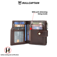 BULLCAPTAIN Dompet Pria Kulit Sapi Asli Dompet Pemblokir RFID dengan Saku Koin Ritsleting Slot Multi Kartu Klip Uang Pria