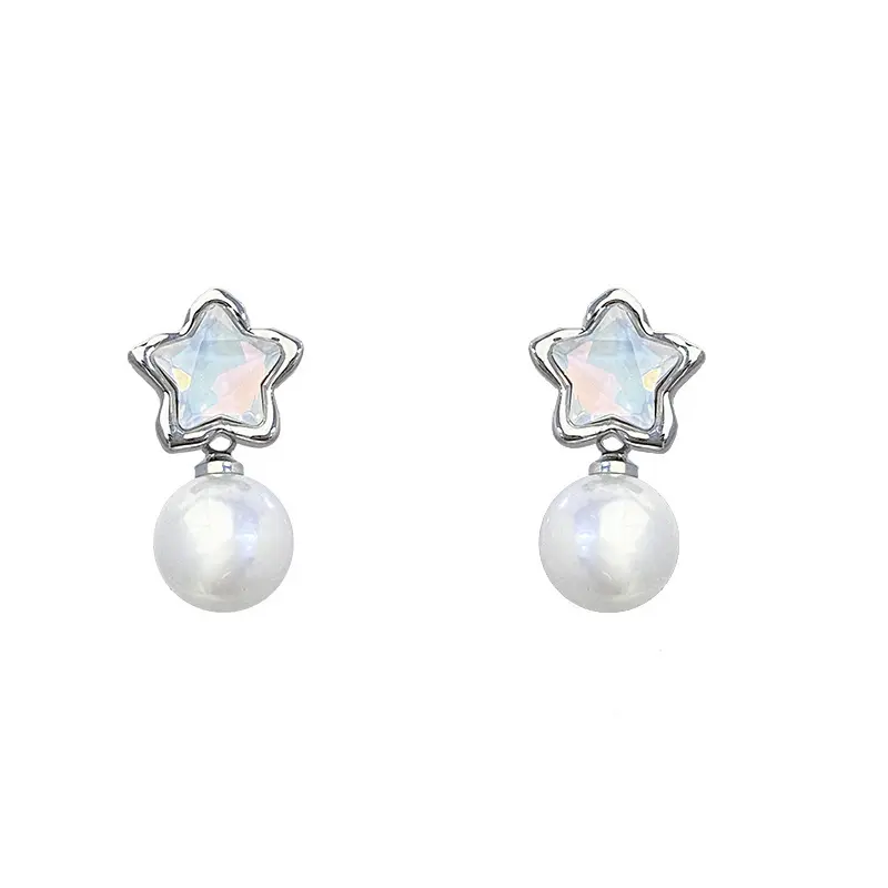 Yiwu DAICY earrings jewelry new 2024 cute star earrings Silver Needle with pearl blue earrings for women