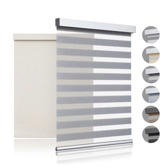 Motorized Electric Zebra Blinds Day Night Smart Remote Control Blackout Window Covering Built-In Installation Polyester Plain UV