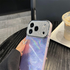 Coque de téléphone de luxe en forme de coquillage avec diamants pour iPhone 17 16 15 14 Pro Max, texture coquillage, dégradé de paillettes ombrées, protection d'objectif, coque arrière - Product Image 5
