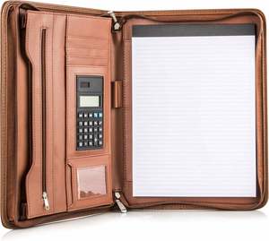 Custom Leather Hardcover Zipper Padfolio Binder Organizer Calculator with Letter Notepad-Gift A5 Size 80 Gsm - Product Image 1