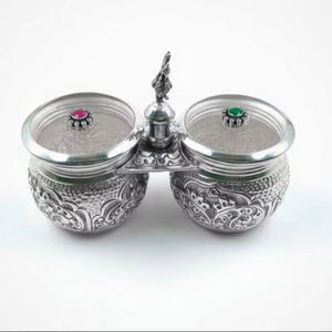 Juego de Recipientes de Kumkum Chawal de Plata Premium con Tapas, Vajilla India Tradicional de Plata para Pooja, Decoración del Hogar y Regalos - Product Image 3