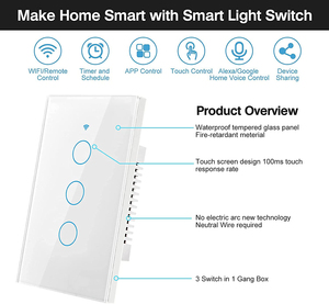 Tuya <span class=keywords><strong>3</strong></span> Gang Interruptor Wifi de <span class=keywords><strong>3</strong></span> vías/Interruptor de luz Wifi inalámbrico inteligente Australia/Interruptor de pared táctil inteligente - Product Image 2