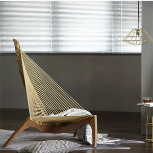 Fauteuil de salon en bois massif en forme d'<span class=keywords><strong>harpe</strong></span>, style nordique, fauteuil inclinable de détente, canapé de loisirs en <span class=keywords><strong>corde</strong></span> - Product Image 2