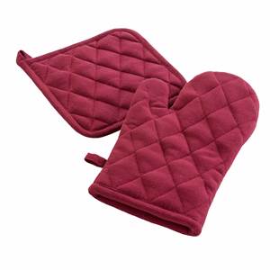 Ensemble de gants de cuisine et de protège-plat en coton uni CERISETTE RUBY - Product Image 1