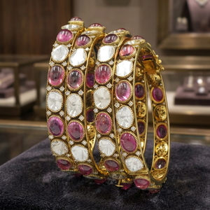 Vintage 18K Gold Tourmaline Victorian And <b>Crystal</b> Bangle <b>Bracelet</b> Intricate Uncut Stones For Women Ethnic Jewellery- 4 pieces - Product Image 3