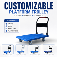 Chariot à plateforme pliable robuste à quatre roues en plastique, chariot à main, chariot de rangement personnalisable OEM pour outils