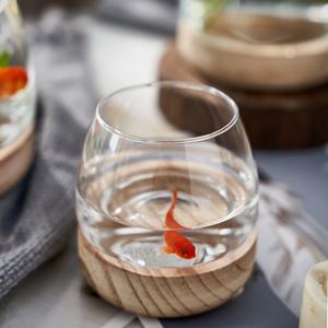 Modern Clear <b>Glass</b> <b>Fish</b> <b>Bowl</b> Hydroponic Plant Eco-friendly Vase With Wood Base Hydroponic Tabletop Terrarium - Product Image 5