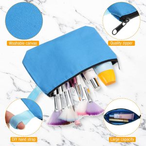 Sacs à maquillage en toile personnalisés, sacs cosmétiques en gros avec fond, pochette de voyage en toile à fermeture éclair, sac à main vierge multi-usages pour femmes - Product Image 3