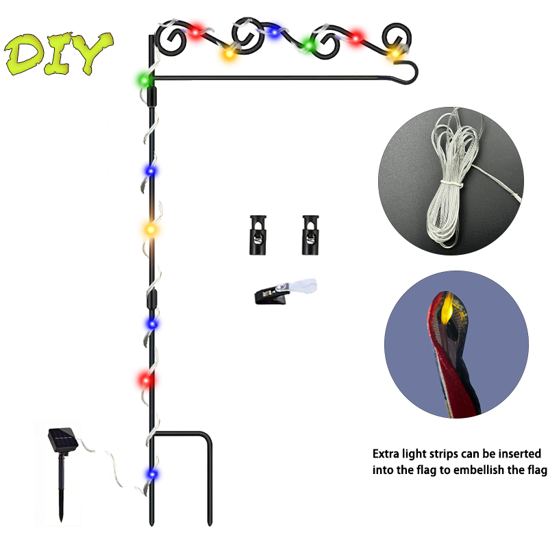 Custom Black Iron Garden Flagpole Solar