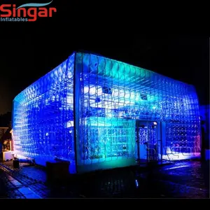 Lighted giant sealed inflatable cube tent airtight PVC transparent tent for party