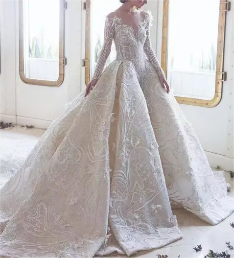 2024 2 in 1 principessa 3d fiore abiti da sposa con perle di cristallo di pizzo manica lunga Plus Size elegante robe de marie