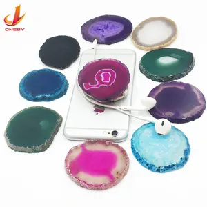 Wholesale natural irregular agate gemstone silicone finger desktop mount flexible universal crystal cell phone grip holder