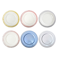 Assiettes de présentation en verre transparent de 13 pouces avec bordure argentée, couleur personnalisable, pour mariage, vente en gros