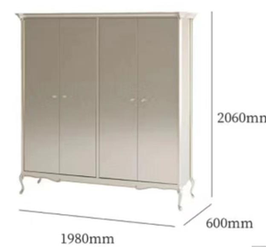 Elegante Armario de Madera Maciza con 4 Puertas Corredizas Blancas, Armario de Almacenamiento de Ropa con Patas Curvas Francesas para Dormitorio - Product Image 3