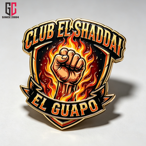 Broche en métal émaillé personnalisée d'usine (12 ans d'expérience) CLUB EL SHADDAI EL <span class=keywords><strong>GUAPO</strong></span>, motif Flamme, Poing, Bouclier, pour le Club Pathfinder - Product Image 4