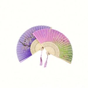 Silk Folding <b>Fans</b> with Bamboo Frames for Dancing Cosplay Wedding Party Props Decoration Bamboo <b>Handheld</b> <b>Fans</b> - Product Image 2