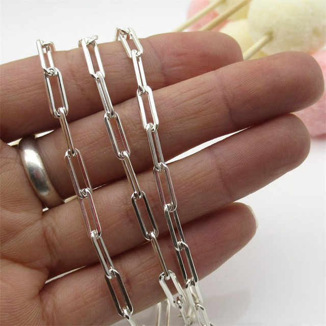 Fashion Real Solid Sterling Silver Paper Clip Link Chain 925 Sterling Silver Cable Link Chain Necklace