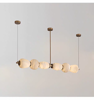 Lustre VEKO en albâtre, marbre et laiton, style moderne, blanc chaud, en cuivre, pour salle à manger, bar ou comptoir.