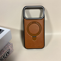 Commande personnalisée de coque de téléphone à cadre métallique en cuir de luxe avec anneau de support de béquille pour IPhone 17 pro max