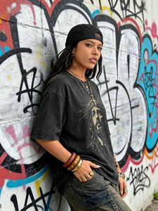 Maßgeschneidertes Säuregewaschenes Y2K <span class=keywords><strong>Streetwear</strong></span> Gott-Grafik-Print Damen 100% Baumwolle Sommer O-Ausschnitt T-Shirt Knitterfrei Anti-Pilling Lässig - Product Image 4