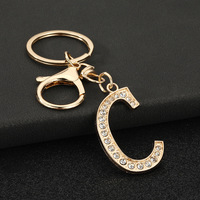 Porte-clés Lettre Initiale Plaqué Strass Or Alphabet A-Z Fermoir Mousqueton Breloque Sac Personnalisée Pendentif Cadeau