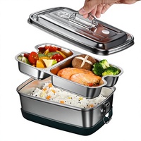Boîte à lunch chauffante en acier inoxydable 304, conteneur de conservation hermétique pour réfrigérateur, double compartiment