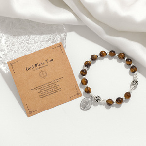 Religiöse selige Mutter Mary Charm Armband 8mm Edelstein katholischen Rosenkranz Armband mit wundersamen Metall - Product Image 6