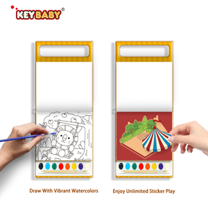 Ensemble de livres de coloriage à l'aquarelle pour tout-petits, thèmes mignons avec des peintures solides vibrantes et des autocollants, jouet artistique créatif de voyage pour garçons et filles - Product Image 4