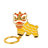 Porte-clés artisanal commémoratif du Festival du Printemps, motif Danse du Lion chinois, en métal émaillé plaqué or moderne, personnalisé, de fabrication usine avec 23 ans d'expérience