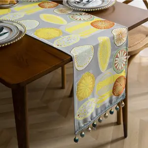 レモンテーブルランナー緑と黄色の刺Embroidery花サマーテーブルランナーキッチンホームデコレーションロングテーブルランナー