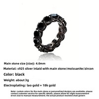 Bague ronde en argent S925 noir moissanite personnalisée en gros, bague haut de gamme pour femme, bijoux de mariage et de fête
