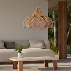 Japanese Style Rattan Pendant <b>Light</b> Oval Shape Led <b>Light</b> Source For Living Room And <b>Dining</b> Room - Product Image 1