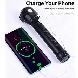 Lampe torche <span class=keywords><strong>solaire</strong></span> LED avec marteau de sécurité, lumière latérale, torche d'urgence rechargeable, outil d'évacuation de voiture pour le camping en plein air - Product Image 4