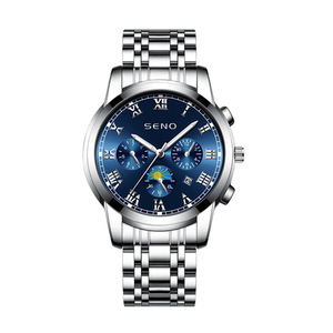 Montre à quartz pour homme SENO, design soleil lune étoiles, étanche, <span class=keywords><strong>calendrier</strong></span>, cadran à aiguilles, bracelet en acier inoxydable - Product Image 5