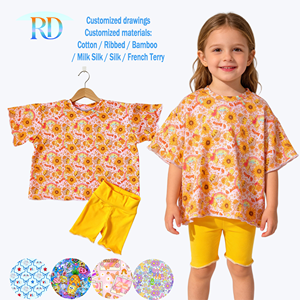 Conjunto de 2 Piezas para Niñas con Estampado Floral y Cuadros, Camiseta de Cuello Redondo y Manga Corta y Pantalones Cortos Deportivos Lisos, <span class=keywords><strong>Ropa</strong></span> Casual de Verano OEM - Product Image 5