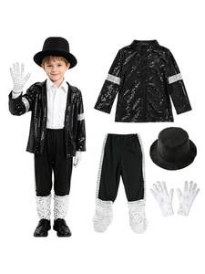 Disfraz Infantil de Michael Jackson, Estrella del Pop de los 80, Traje Retro con Lentejuelas, Pantalones, Sombrero y Guantes para Niños, Fiesta de Halloween - Product Image 4