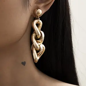 SHIXIN Anting Chunky Tebal untuk Wanita, Anting-Anting Lingkar Besar Punk, Anting-Anting Panjang Besar untuk Perhiasan Pesta