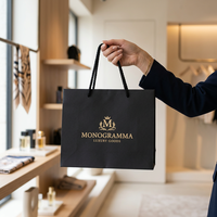 Sac de courses en papier noir aseptique écologique personnalisé de luxe avec logo en feuille d'or pour la promotion et l'emballage en supermarché