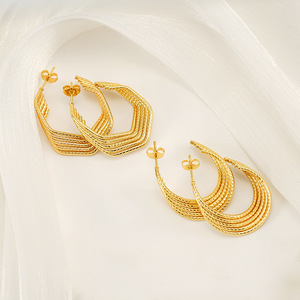 ZOGXIN Gold Hoop Earrings Geometric U-Shaped 18K Stainless Steel Party Jewelry - Product Image 2