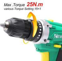 Meilleure vente transfrontalière : Perceuse-visseuse à percussion électrique 12V à moteur à balais, contrôle de vitesse infini, réversible et rechargeable