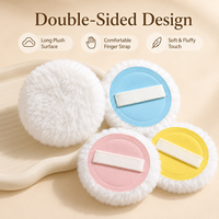 Houppette de maquillage XL douce et épaisse en peluche longue avec sangle pour le doigt, pour le visage et le corps, outils de maquillage pour poudre libre, houppette à poudre