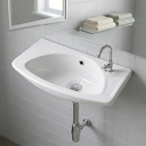Lavabo mural rectangulaire en céramique blanc brillant, design moderne, pour projets hôteliers et commerciaux, vente en gros - Product Image 5