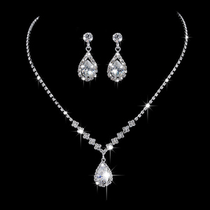 Ensemble <span class=keywords><strong>collier</strong></span> et boucles <span class=keywords><strong>d</strong></span>'oreilles en zircon et strass simple de style européen et américain, bijoux de mariée, boucles <span class=keywords><strong>d</strong></span>'oreilles en <span class=keywords><strong>argent</strong></span>, ensemble <span class=keywords><strong>collier</strong></span> - Product Image 1