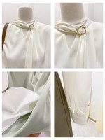 Chemise blanche pour femme S-XL, haut de gamme avec un ruban élégant, chemise à manches longues