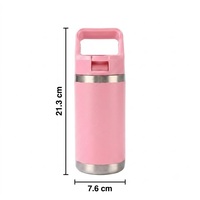 Botella de Agua Premium de Acero Inoxidable con Aislamiento al Vacío de 12 oz, con Logotipo Personalizado, Tapa de Boca Ancha con Pajita y Asa para Viajes y Gimnasio