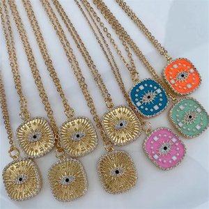 เหรียญทอง18K กับ CZ ปูโชคดีลูกบาศก์เซอร์โคเนียเคลือบสีฟ้าตุรกีสร้อยคอเชื่อมโยงห่วงโซ่เครื่องประดับตาชั่วร้าย - Product Image 2