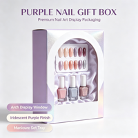 Boîte cadeau personnalisée pour faux ongles, en papier, avec fenêtre, couleur violette, pour kit de manucure
